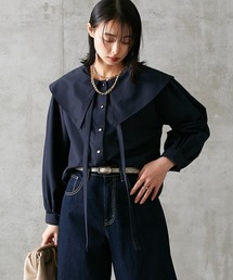 ＢＩＧ衿シルバーボタンブラウス（紐取り外し可能） ［Soiunique］