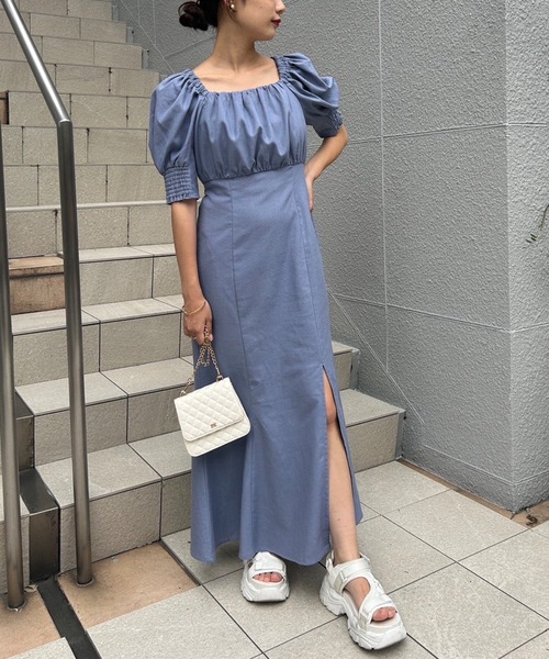 one after another NICE CLAUP（ワンアフターアナザーナイスクラップ）の「リネンスリットカラーロングワンピース（ワンピース・レディース・ブラック/ピンク系その他/ピンク/ホワイト系その他/アイボリー/ブルー/ベージュ系その他・FREE）」の5枚目の写真