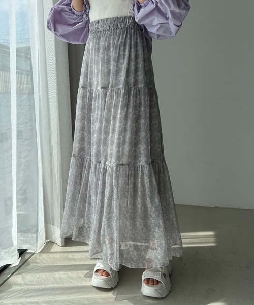 one after another NICE CLAUP（ワンアフターアナザーナイスクラップ）の「2WAYシアーティアードスカート　2枚セット/ぺチスカート付き（スカート・レディース・ピンク/ブラック/アイボリー/グレー・FREE）」の3枚目の写真