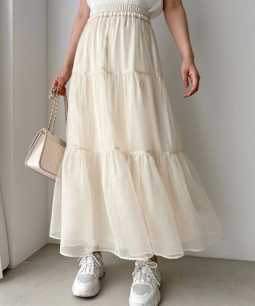 one after another NICE CLAUP（ワンアフターアナザーナイスクラップ）の「2WAYシアーティアードスカート　2枚セット/ぺチスカート付き（スカート・レディース・ピンク/ブラック/アイボリー/グレー・FREE）」の13枚目の写真