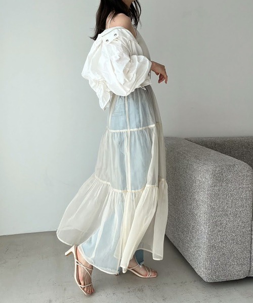 one after another NICE CLAUP（ワンアフターアナザーナイスクラップ）の「2WAYシアーティアードスカート　2枚セット/ぺチスカート付き（スカート・レディース・ピンク/ブラック/アイボリー/グレー・FREE）」の6枚目の写真