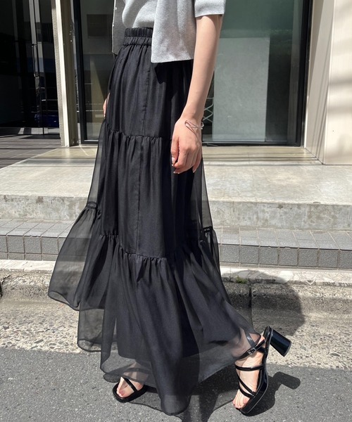 one after another NICE CLAUP（ワンアフターアナザーナイスクラップ）の「2WAYシアーティアードスカート　2枚セット/ぺチスカート付き（スカート・レディース・ピンク/ブラック/アイボリー/グレー・FREE）」の15枚目の写真