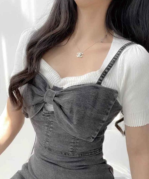 SPIGA(スピーガ)の「フロントリボンデニムキャミワンピース(ワンピース・レディース・ブラック/ブルー・FREE)」の16枚目の写真