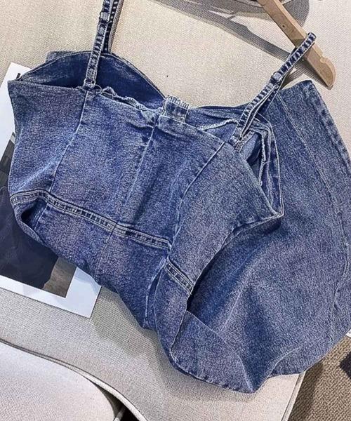 SPIGA(スピーガ)の「フロントリボンデニムキャミワンピース(ワンピース・レディース・ブラック/ブルー・FREE)」の13枚目の写真