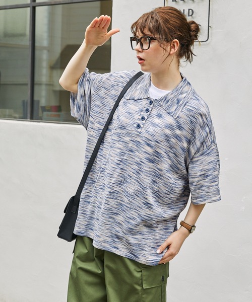 MONO-MART LADY'S（モノマートレディース）の「オーバーサイズメランジニットポロシャツ（ポロシャツ・レディース・ブラック/サックスブルー/ブラウン/ボルドー・FREE）」の3枚目の写真