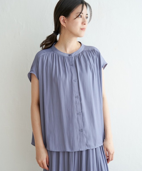 ikka(イッカ)の「カッセンギャザーフレンチソデシャツ(シャツ/ブラウス・レディース・モカ/ブルー系その他/ブラック・L/M)」の10枚目の写真