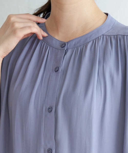 ikka(イッカ)の「カッセンギャザーフレンチソデシャツ(シャツ/ブラウス・レディース・モカ/ブルー系その他/ブラック・L/M)」の14枚目の写真