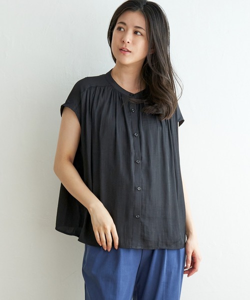 ikka(イッカ)の「カッセンギャザーフレンチソデシャツ(シャツ/ブラウス・レディース・モカ/ブルー系その他/ブラック・L/M)」の17枚目の写真