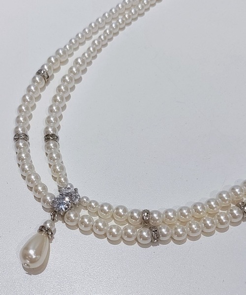 Cupid Heart(キューピッドハート)の「【Cupid Heart】結婚式アクセ!2連涙パールネックレス(ネックレス・レディース・ベージュ・MEDIUM)」の9枚目の写真