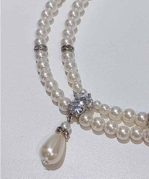 Cupid Heart(キューピッドハート)の「【Cupid Heart】結婚式アクセ!2連涙パールネックレス(ネックレス・レディース・ベージュ・MEDIUM)」の8枚目の写真