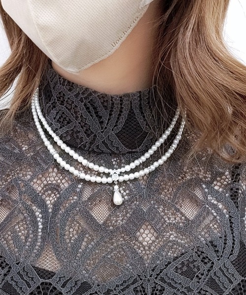 Cupid Heart(キューピッドハート)の「【Cupid Heart】結婚式アクセ!2連涙パールネックレス(ネックレス・レディース・ベージュ・MEDIUM)」の7枚目の写真