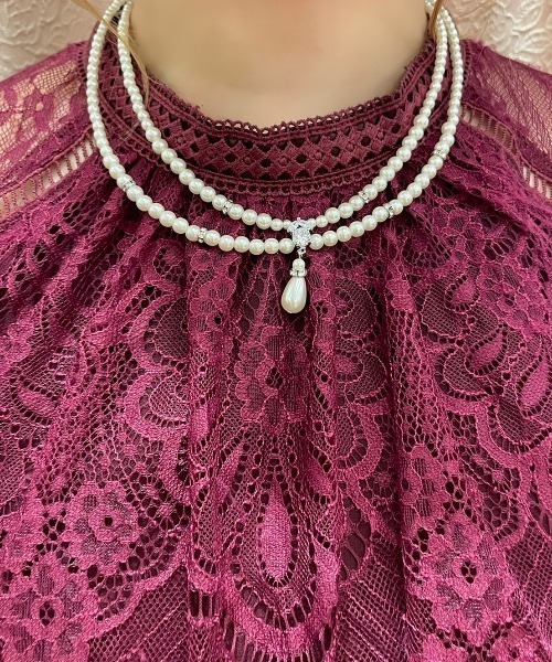 Cupid Heart(キューピッドハート)の「【Cupid Heart】結婚式アクセ!2連涙パールネックレス(ネックレス・レディース・ベージュ・MEDIUM)」の11枚目の写真