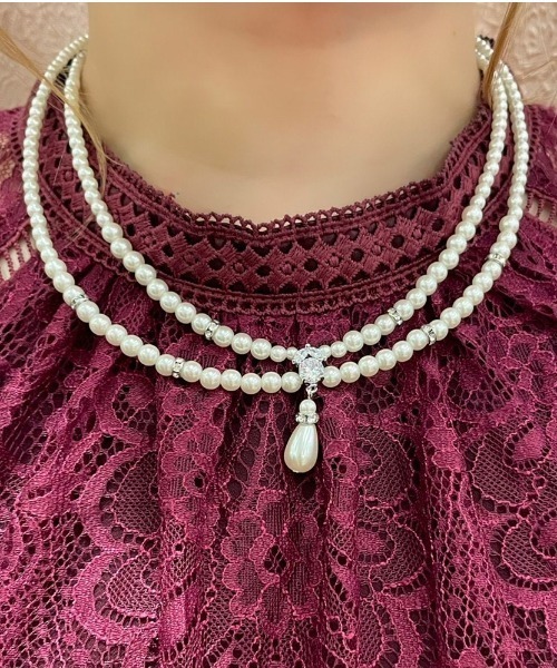 Cupid Heart(キューピッドハート)の「【Cupid Heart】結婚式アクセ!2連涙パールネックレス(ネックレス・レディース・ベージュ・MEDIUM)」の6枚目の写真