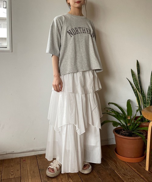 LOWRYS FARM(ローリーズファーム)の「カレッジショートロゴSS966580(Tシャツ/カットソー・レディース・チャコールグレー/グレー/アイボリー/ブラウン・FREE)」の6枚目の写真