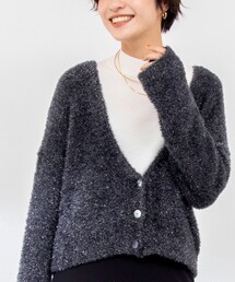 イタリー糸ラメフェザーVネックカーディガン