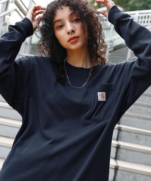 Carhartt(カーハート)の「Carhartt カーハートビッグサイズ ワンポイントロゴ 長袖カットソー(Tシャツ/カットソー・メンズ・ヘザーグレー/グリーン/ブラック/ヘザーチャコール/ホワイト/ネイビー/イエロー/オレンジ/ボルドー・XL/M/L)」の6枚目の写真