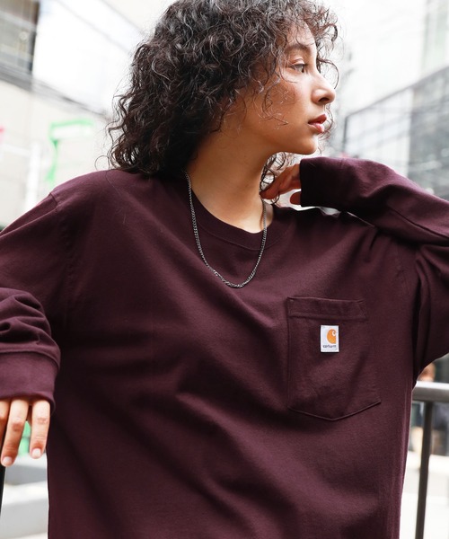 Carhartt(カーハート)の「Carhartt カーハートビッグサイズ ワンポイントロゴ 長袖カットソー(Tシャツ/カットソー・メンズ・ヘザーグレー/グリーン/ブラック/ヘザーチャコール/ホワイト/ネイビー/イエロー/オレンジ/ボルドー・XL/M/L)」の8枚目の写真