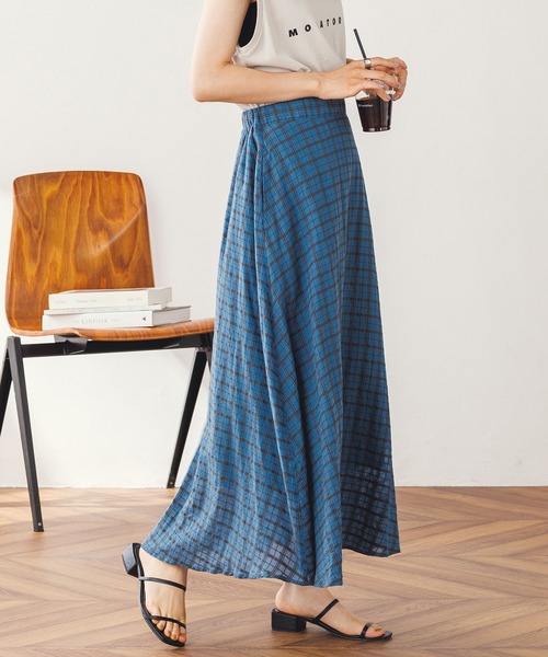 hunch(ハンチ)の「シアーサッカーチェック フレアスカート(スカート・レディース・ブルー/チャコール/アイボリー・FREE)」の3枚目の写真