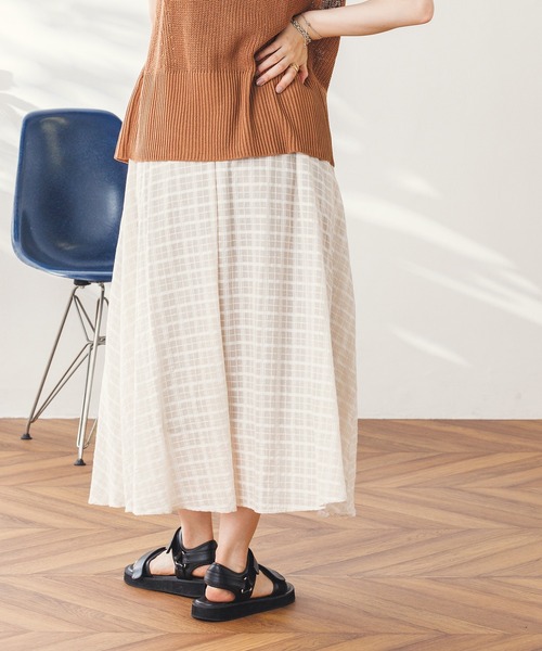 hunch(ハンチ)の「シアーサッカーチェック フレアスカート(スカート・レディース・ブルー/チャコール/アイボリー・FREE)」の18枚目の写真