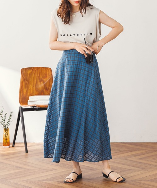 hunch(ハンチ)の「シアーサッカーチェック フレアスカート(スカート・レディース・ブルー/チャコール/アイボリー・FREE)」の7枚目の写真