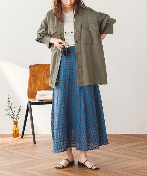 hunch(ハンチ)の「シアーサッカーチェック フレアスカート(スカート・レディース・ブルー/チャコール/アイボリー・FREE)」の9枚目の写真