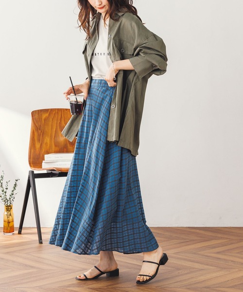 hunch(ハンチ)の「シアーサッカーチェック フレアスカート(スカート・レディース・ブルー/チャコール/アイボリー・FREE)」の10枚目の写真