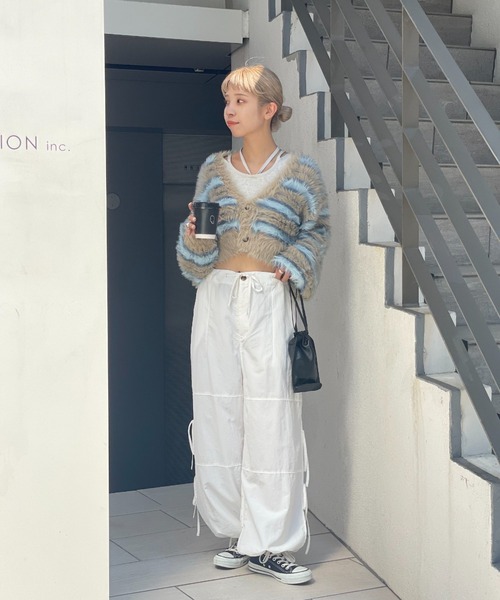 CIAOPANIC（チャオパニック）の「【リバーシブル】ファンシーシャギーニットカーディガン（カーディガン/ボレロ・レディース・グレー/ホワイト/グリーン/ブラウン/アイボリー/パープル・FREE）」の12枚目の写真