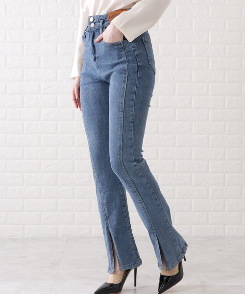 Lace Ladies(レースレディース)の「センタースリット入りステッチデニムパンツ(デニムパンツ・レディース・ブラック/ライトブルー/ネイビー・M/XL/S)」の3枚目の写真