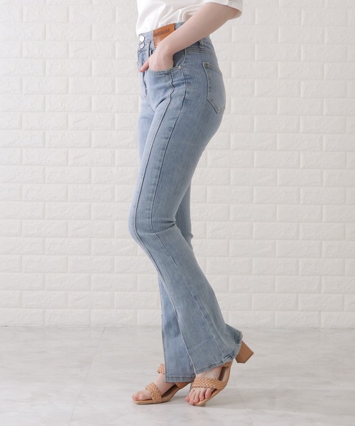 Lace Ladies(レースレディース)の「センタースリット入りステッチデニムパンツ(デニムパンツ・レディース・ブラック/ライトブルー/ネイビー・M/XL/S)」の4枚目の写真