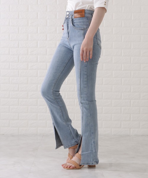 Lace Ladies(レースレディース)の「センタースリット入りステッチデニムパンツ(デニムパンツ・レディース・ブラック/ライトブルー/ネイビー・M/XL/S)」の5枚目の写真