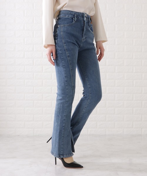 Lace Ladies(レースレディース)の「センタースリット入りステッチデニムパンツ(デニムパンツ・レディース・ブラック/ライトブルー/ネイビー・M/XL/S)」の10枚目の写真