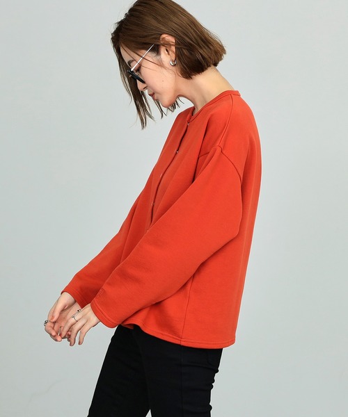 SOMETHING(サムシング)の「SOMETHING/サムシング スウェットカーディガン(カーディガン/ボレロ・レディース・オレンジ/ブラック/ブルー/ベージュ・FREE)」の13枚目の写真
