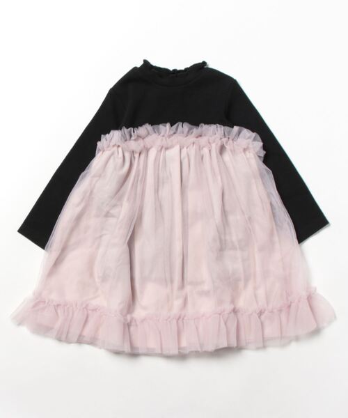 petit main(プティマイン)の「チュールドッキングワンピース(ワンピース・キッズ・ライトピンク/ブルーグレー・100cm/130cm/80cm/110cm/120cm/90cm)」の3枚目の写真