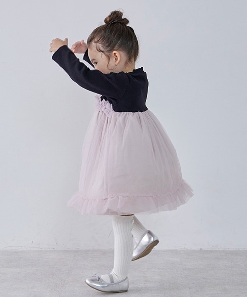 petit main(プティマイン)の「チュールドッキングワンピース(ワンピース・キッズ・ライトピンク/ブルーグレー・100cm/130cm/80cm/110cm/120cm/90cm)」の5枚目の写真