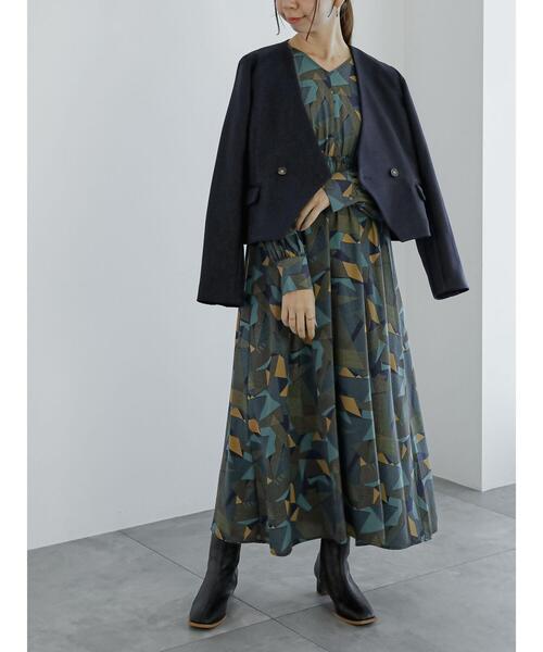 Te chichi（テチチ）の「ジオメトリックラインプリントワンピース（ワンピース・レディース・ネイビー/ベージュ・F）」の8枚目の写真