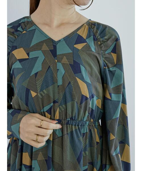 Te chichi（テチチ）の「ジオメトリックラインプリントワンピース（ワンピース・レディース・ネイビー/ベージュ・F）」の4枚目の写真