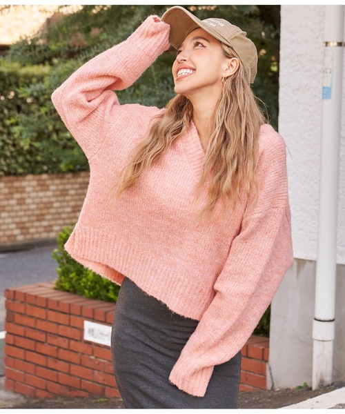 ニット セーター ウール混Vネックトップス レディース anap mimpi（アナップミンピ）の「ウール混VネックMIXニット