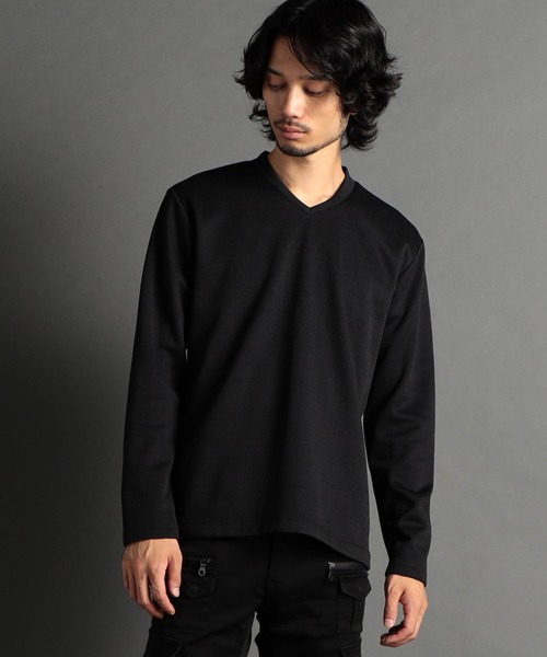 HIDEAWAYS NICOLE（ハイダウェイニコル）の「ブリスターチェックボンディング裏起毛Ｖネックプルオーバー（Tシャツ/カットソー・メンズ・ホワイト×ブラック/オフホワイト/ブラック/ブラック×ホワイト・LARGE/MEDIUM/X-LARGE）」の3枚目の写真