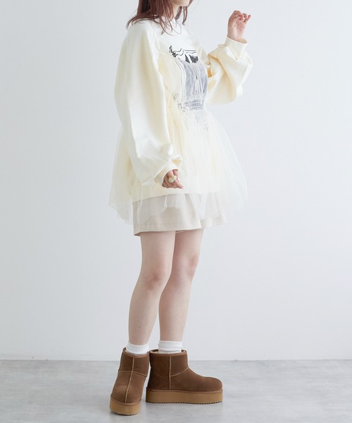 w closet（ダブルクローゼット）の「ネコプリントトレーナー（スウェット・レディース・オフホワイト/グレー/オートミール・FREE）」の5枚目の写真