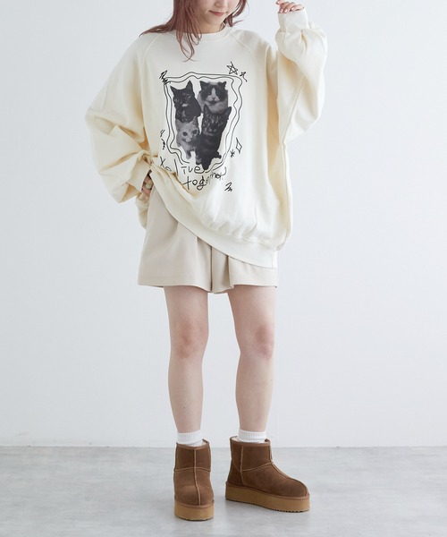 w closet（ダブルクローゼット）の「ネコプリントトレーナー（スウェット・レディース・オフホワイト/グレー/オートミール・FREE）」の10枚目の写真