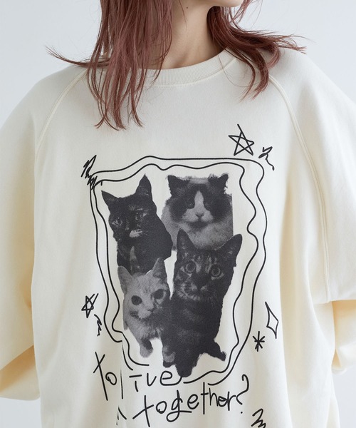 w closet（ダブルクローゼット）の「ネコプリントトレーナー（スウェット・レディース・オフホワイト/グレー/オートミール・FREE）」の11枚目の写真