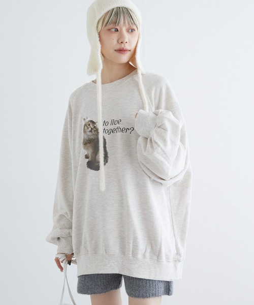 w closet（ダブルクローゼット）の「ネコプリントトレーナー（スウェット・レディース・オフホワイト/グレー/オートミール・FREE）」の20枚目の写真