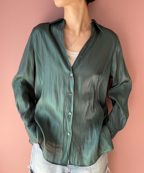 LOWRYS FARM(ローリーズファーム)の「グリッターシャツLS 977230(シャツ/ブラウス・レディース・アイボリー/チャコールグレー/グリーン・FREE)」の3枚目の写真