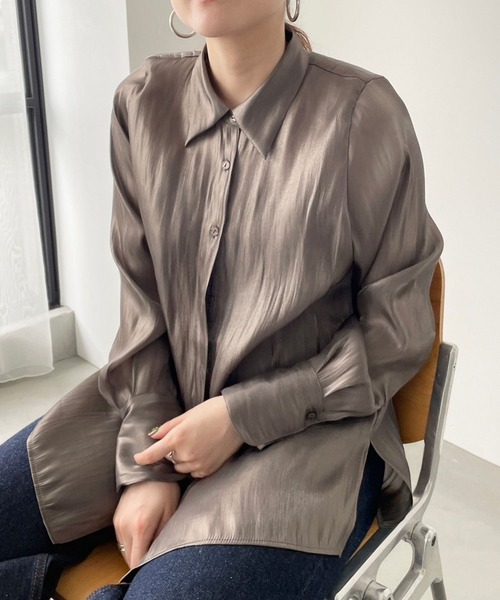 LOWRYS FARM(ローリーズファーム)の「グリッターシャツLS 977230(シャツ/ブラウス・レディース・アイボリー/チャコールグレー/グリーン・FREE)」の7枚目の写真