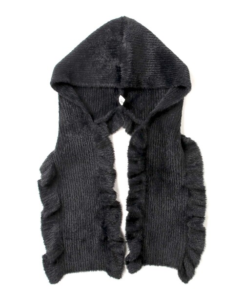 Casselini（キャセリーニ）の「【CASSELINI/キャセリーニ】ニットフードストール（ストール/ショール・レディース・ブラック/アイボリー・FREE）」の2枚目の写真