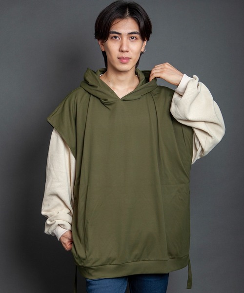 GGD SELECT（ジージーディー　セレクト）の「ワイドシルエットフードベスト（ベスト・メンズ・ベージュ系その他/カーキ・L/M）」の2枚目の写真