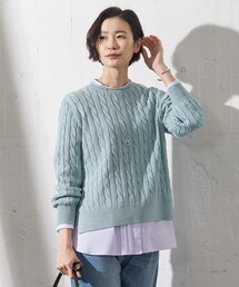 【洗える】GIZA MERCERIZE COTTON ケーブル ニット