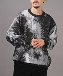 綿タッチジャガードアブストラクト柄ニット