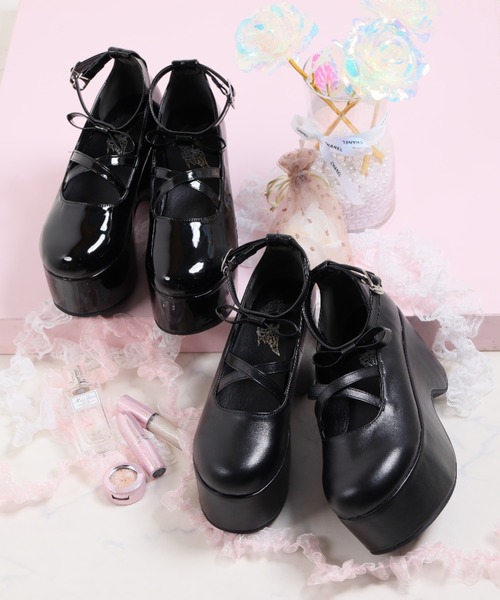 LOVEHUNTER(ラブハンター)の「LOVE HUNTER / 厚底 リボンベルト クロスデザインパンプス (1642)(スリッポン・レディース・ブラック/ブラック系その他・M/L/LL/S)」の4枚目の写真