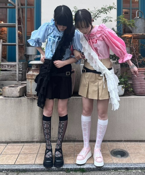 Candy Stripper（キャンディストリッパー）の「FANCY RIBBON SHEER HIGH ソックス（ソックス/靴下・レディース・ブラック/ミント/オフホワイト・FREE）」の12枚目の写真